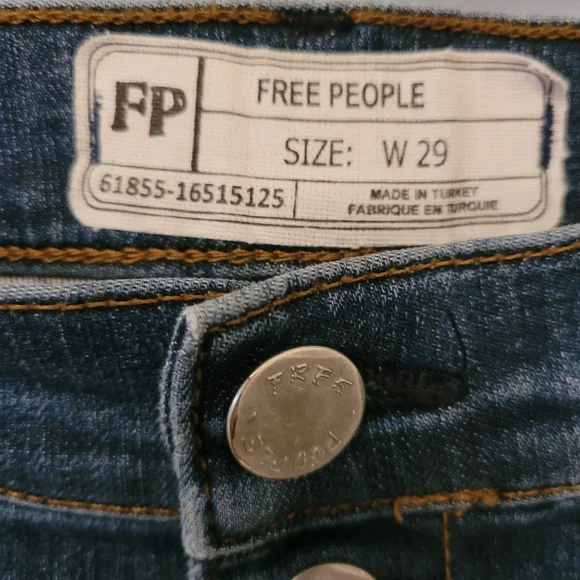 Free People Distressed Denim Blue Skinny Jeans 5 Button Fly Size 29 Waist - Picture 2 of 5